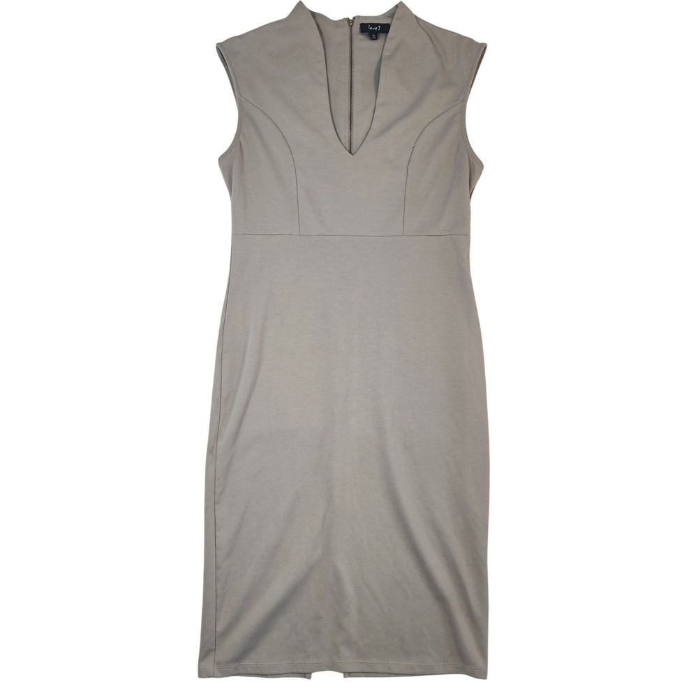 Love J Sleeveless V-Neck Sheath Dress Taupe Gray‎ Exposed Zipper Size L